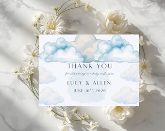 Cloud Nine Baby Shower Thank You Card Template | Instant Download (Editable on Canva)