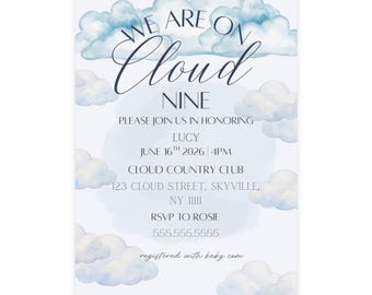 Cloud Nine Baby Shower Invitation, Printed Verision (envelopes included)
