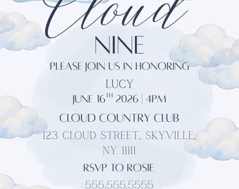 Cloud Nine Baby Shower Invitation Template, Editable Digital Invite | Instant Download via Canva