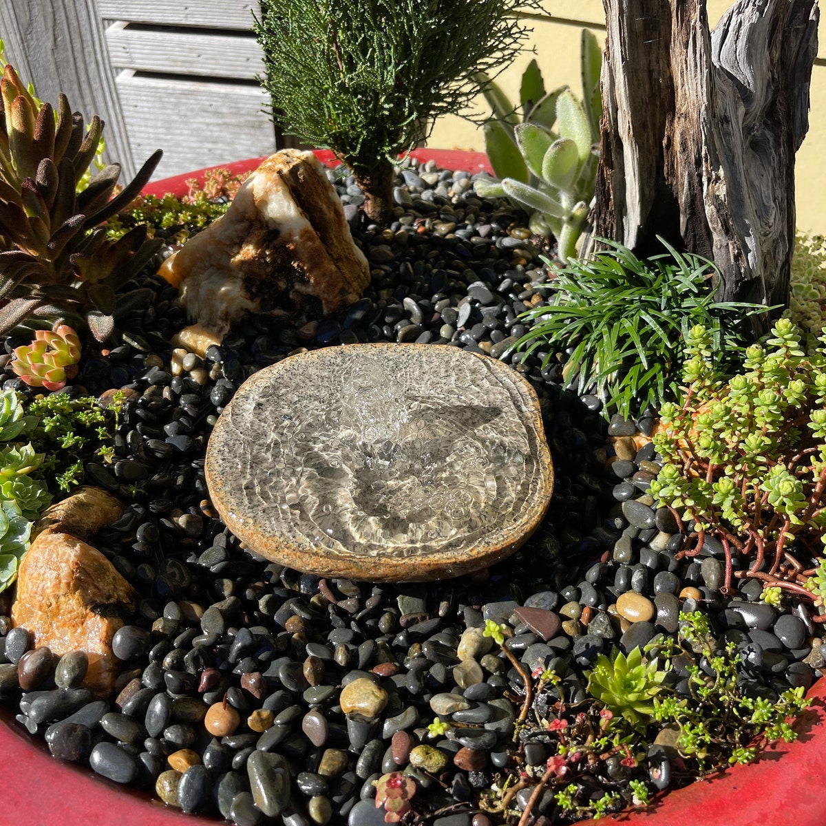 Polished Rock Fountain Bird Bath | Handmade Water Feature - Etsy