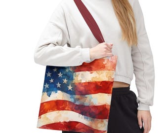Aquarell Amerikanische Flagge Einkaufstasche: Vaterländische Polyester Markttasche