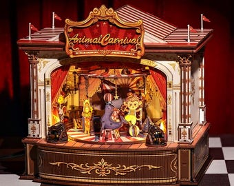 Animal Carnival shop DIY Dollhouse Kit – Handmade Miniature House Book Nook with LED Light | Traditional Japanese Diorama Gift