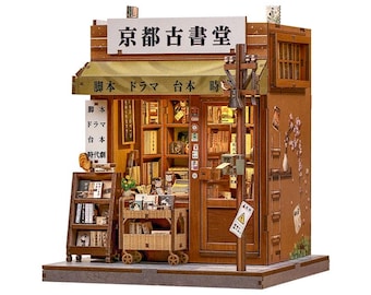 DIY Miniature Japanese Bookstore Kit, Kyoto Bookshop Dollhouse, 3D Wooden Puzzle, 333 Pcs Craft Kit, Desk Decor Gift