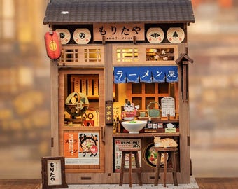 Japanese Ramen Shop DIY Dollhouse Kit – Handmade Miniature House Book Nook with LED Light | Traditional Japanese Diorama Gift