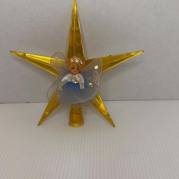 Vintage Gold JewelBrite Tree Topper Star with Blue Angel.