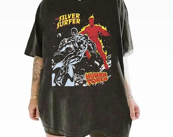 Silver Surfer Human Torch Retro T-Shirt, Vintage Street Wear Tee