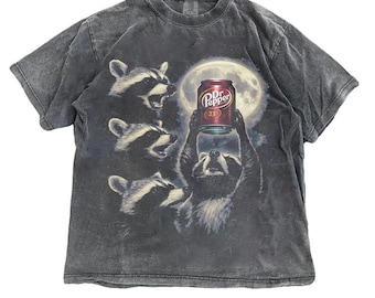 Funny Raccoon Dr Pepper Graphic Tee – Vintage Animal Moon Shirt