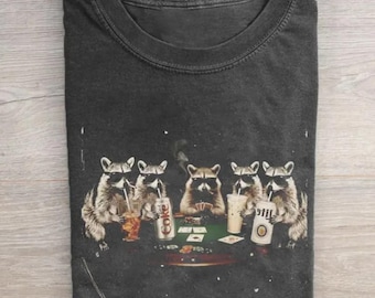 Drinking Iced Coffee Raccoon Poker Night T-shirt