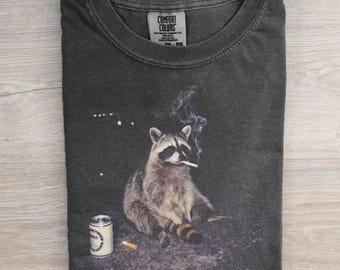 Funny Smoking Raccoon Meme T-shirt, Funny Trash Panda Shirt, Vintage 90s Graphic Streetwear, Comfort Colors Top