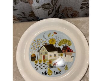 Nantucket Home Farm Country Scene Pie Plate Dish 10" Cottage/Granny Core