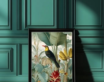 Vintage Jungle Print – Tropical Bird of Paradise, Botanical Art