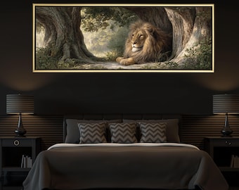 Majestic Lion Canvas Print – Wildlife Tree Wall Art, Nature Decor