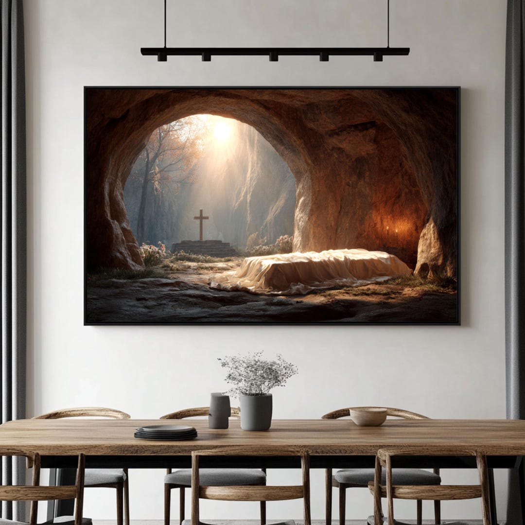 Resurrection Light at the Empty Tomb Canvas Print – Cross & Sunrise Art ...