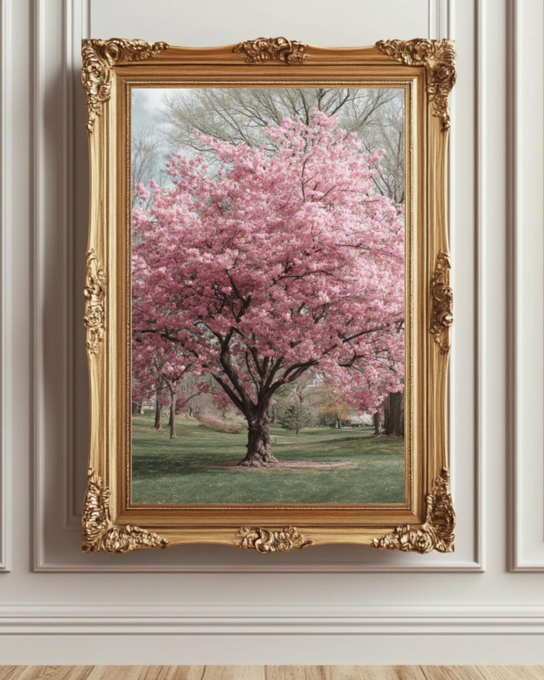 Pink Cherry Blossom Tree Poster – Hyper-realistic Park Landscape, Pink ...