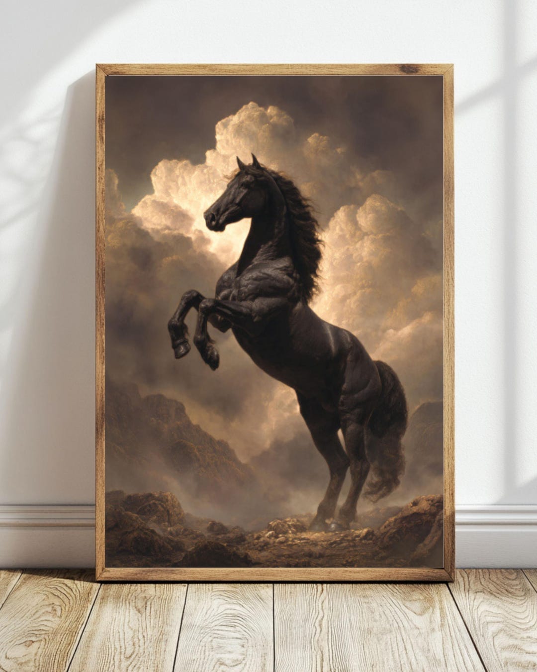Black Horse Poster – Dark Fantasy Art, Rearing Horse With Black & Gold ...