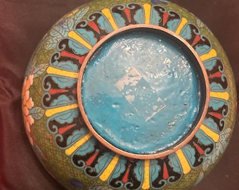 Vintage Cloisonné Bowl – Floral Enamel on Brass, Chinese Style