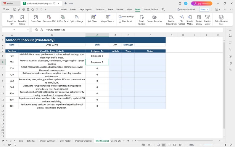 Restaurant Staff Schedule Template | Weekly Duty Roster (excel ...