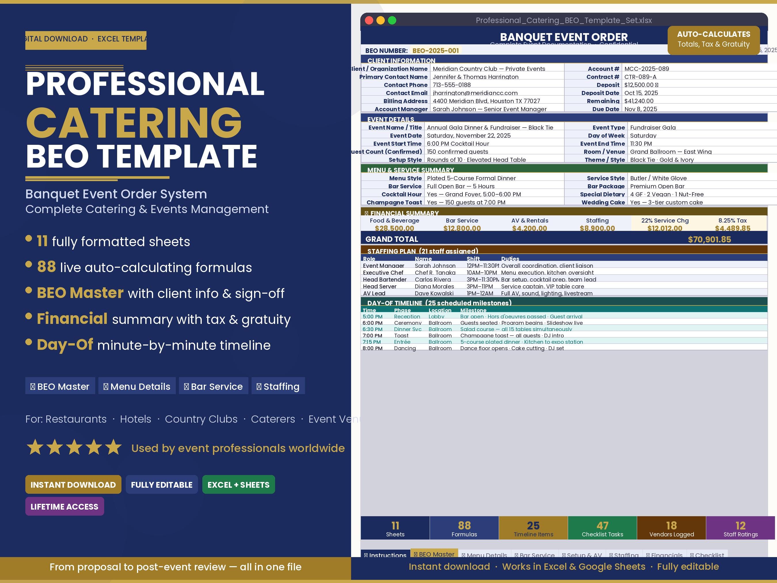 Catering BEO Template Excel | Banquet Event Order Form | Event Planning ...