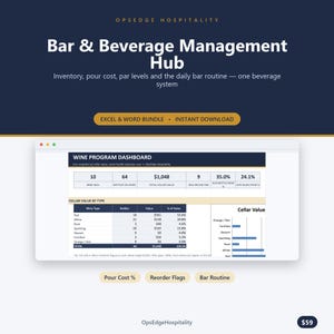Bar Program System: Liquor Inventory, Pour Cost, Drink Pricing, Menu Engineering, Bar Checklists | Excel Google Sheets
