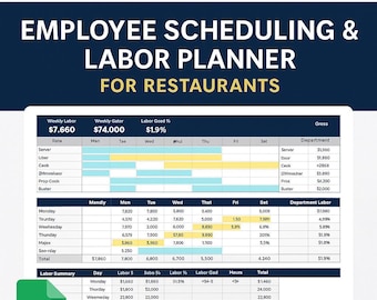 Restaurant Employee Schedule Template | Labor Cost & OT Tracker | Excel and Google Sheets