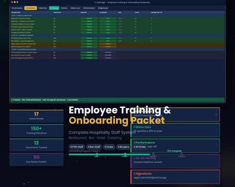 Employee Training & Onboarding Packet | Restaurant Staff Checklist | Server Bartender Host Excel Template