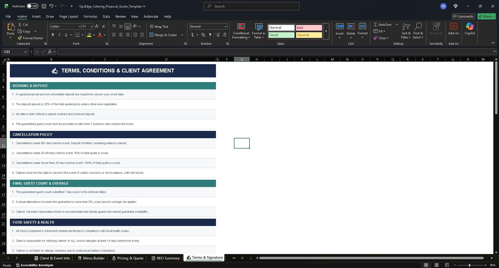 Catering Proposal & Quote Template | Excel BEO | Event Invoice ...