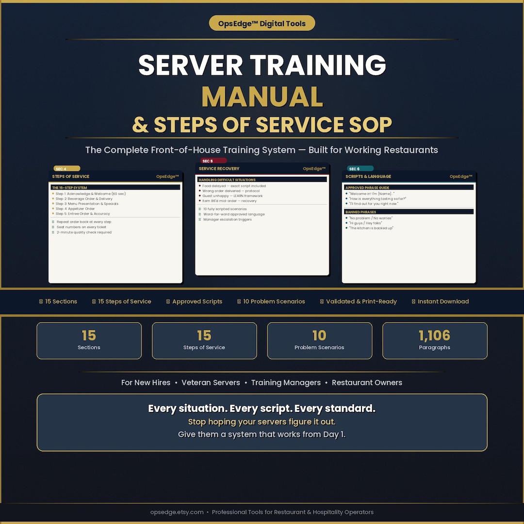 Restaurant Server Training Manual | Steps of Service SOP | Waitstaff Onboarding & Hospitality ...