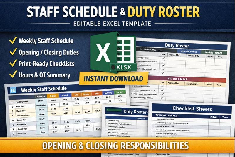 Restaurant Staff Schedule Template | Weekly Duty Roster (excel ...