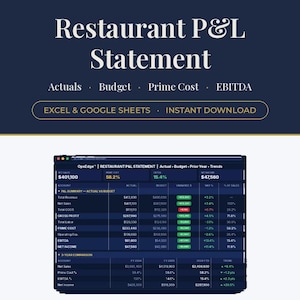 Restaurant Profit and Loss Template | P&L Spreadsheet | Food Cost Calculator | Labor Budget | Excel Google Sheets