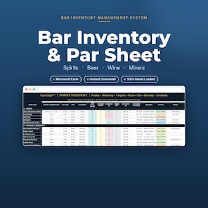 Bar Inventory Spreadsheet | Excel Par Sheet | Order Guide | Liquor Tracker