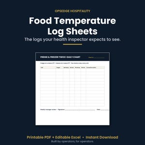 Loggblad för mattemperatur, logg för varm- och kallhållningstemperatur, temperaturdiagram för kyl och frys, utskrivbar köksöverensstämmelse