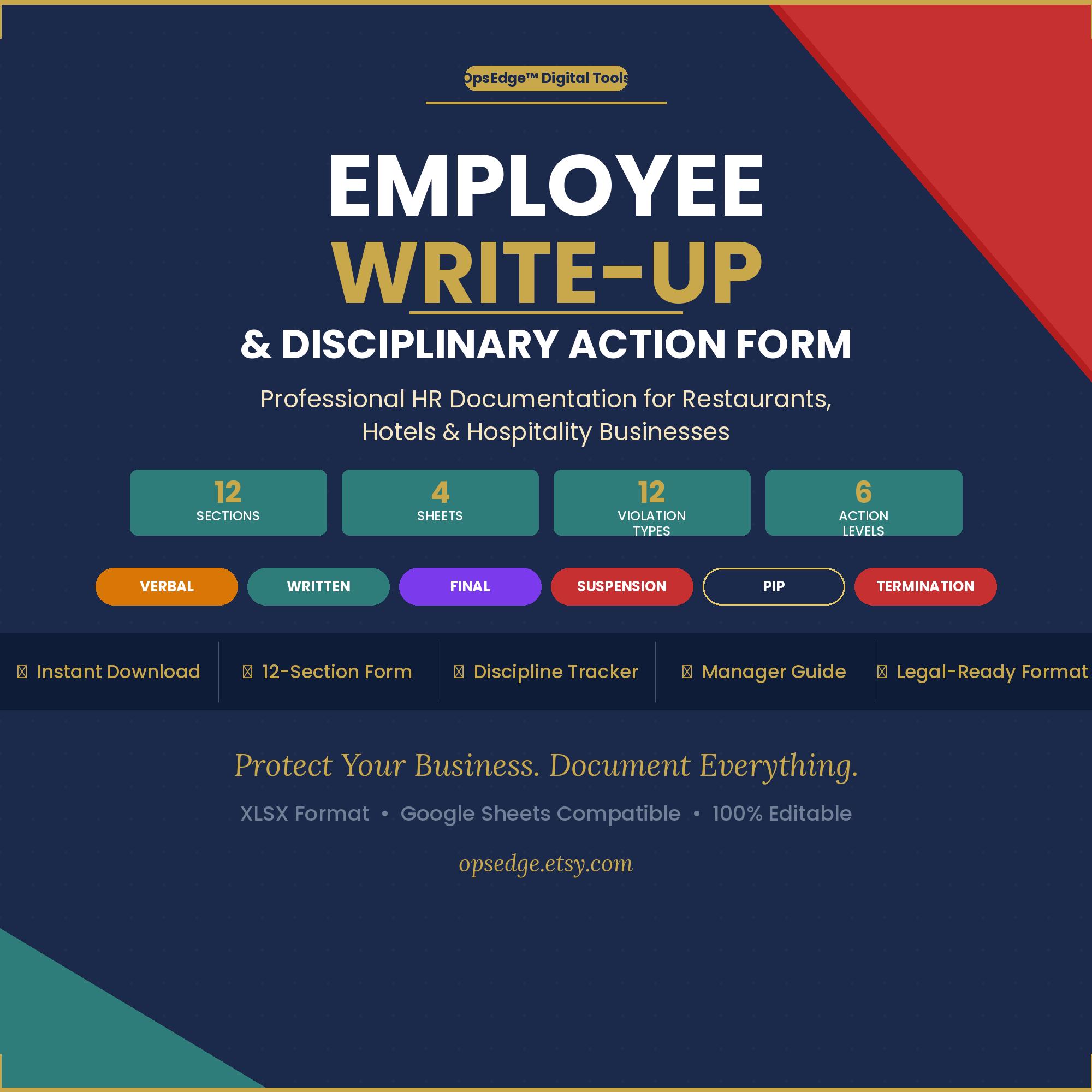 Employee Write-up Form | Disciplinary Action Template | HR ...