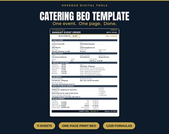 Catering BEO Template Excel, Banquet Event Order Form Spreadsheet