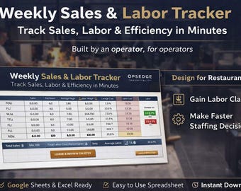 Restaurant Sales Labor Tracker Spreadsheet (Excel & Google Sheets)