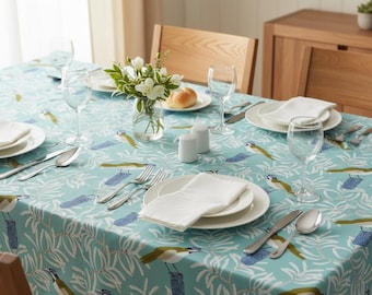 Mantel de mielero azul / Lienzo de algodón estampado / Diseño de ave australiana / Decoración para comedor interior y exterior