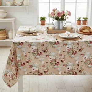 Astoria Roses Cotton Canvas Tablecloth – Vintage Cottagecore Table Linen