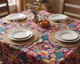 Navy Protea Cotton Canvas Tablecloth | Australian Floral Table Linen | Round & Rectangular | Handmade Table Decor