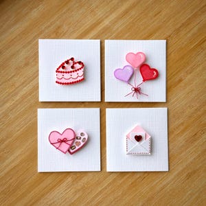 Handmade Valentine's Day 2x2 Mini Note Card Set of 4: Blank Inside, with Envelopes