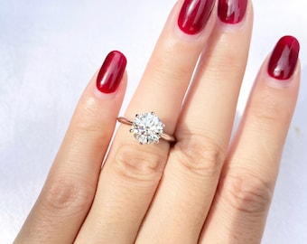 Moissanite Engagement Ring Solitaire 2ct Round Cut Knife Edge Band Gold Silver Anniversary Promise Gift For Her