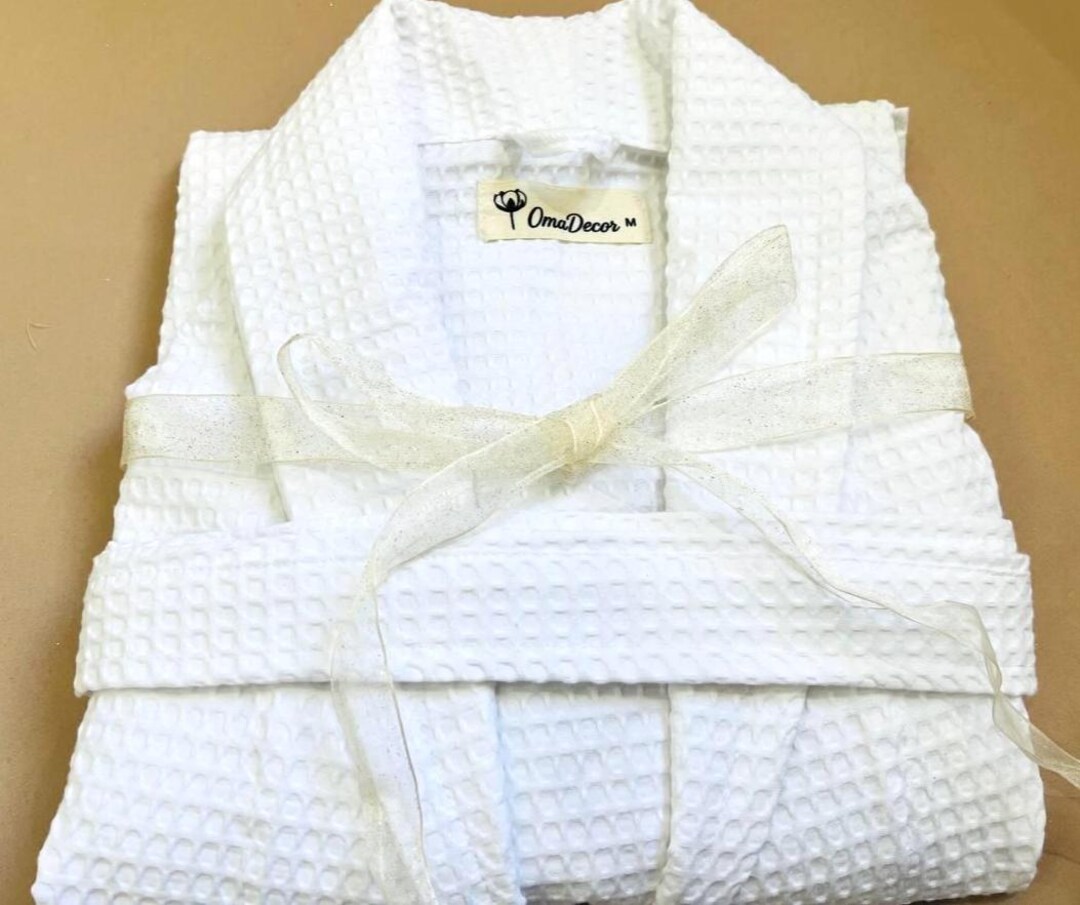 Wellness Robe Waffle Spa Bathrobe, Soft Cotton Robe, Luxury White Robe, %100 Organic ...