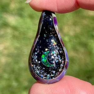 Moon Crystal Pendant, Moon Opal Necklace for Women, Small Glass Space Pendant, Moon Necklace Birthday Gift for her, Mothers Day Gift Idea