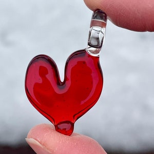 Red Heart Pendant, Glass Necklace for Her, Simple Red Heart Jewelry, Anniversary Gift idea for wife, gift for girlfriend, Mothers Day Gift