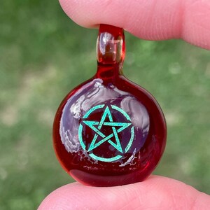 Unique Blown Glass Necklace, Pentacle Necklace, Five Pointed Star Pendant, Wiccan Jewelry for sister, Pentagram Talisman Necklace for her
