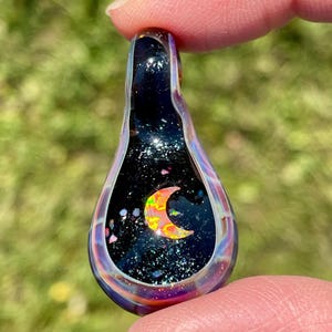 Moon Crystal Pendant, Moon Opal Necklace for Women, Small Glass Space Pendant, Moon Necklace Birthday Gift for her, Gift for Graduate