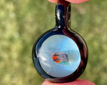 Black Glass Pendant, Heady Glass Blown Opal Pendant for Men, White Necklace for her, Unique Birthday Gift, Mothers Day ideas gift for sister