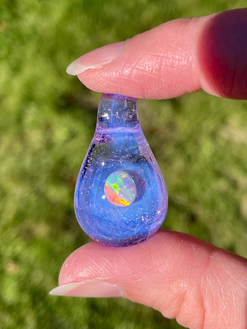Glass Pendant, Glass Blown Opal Pendant for Women, Purple Necklace for