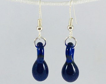 Blue Dangle Earrings, Blue Drop Earrings, Blown Glass Earrings, Birthday Gift for her, Navy Blue Earrings, cute earrings, gift for niece