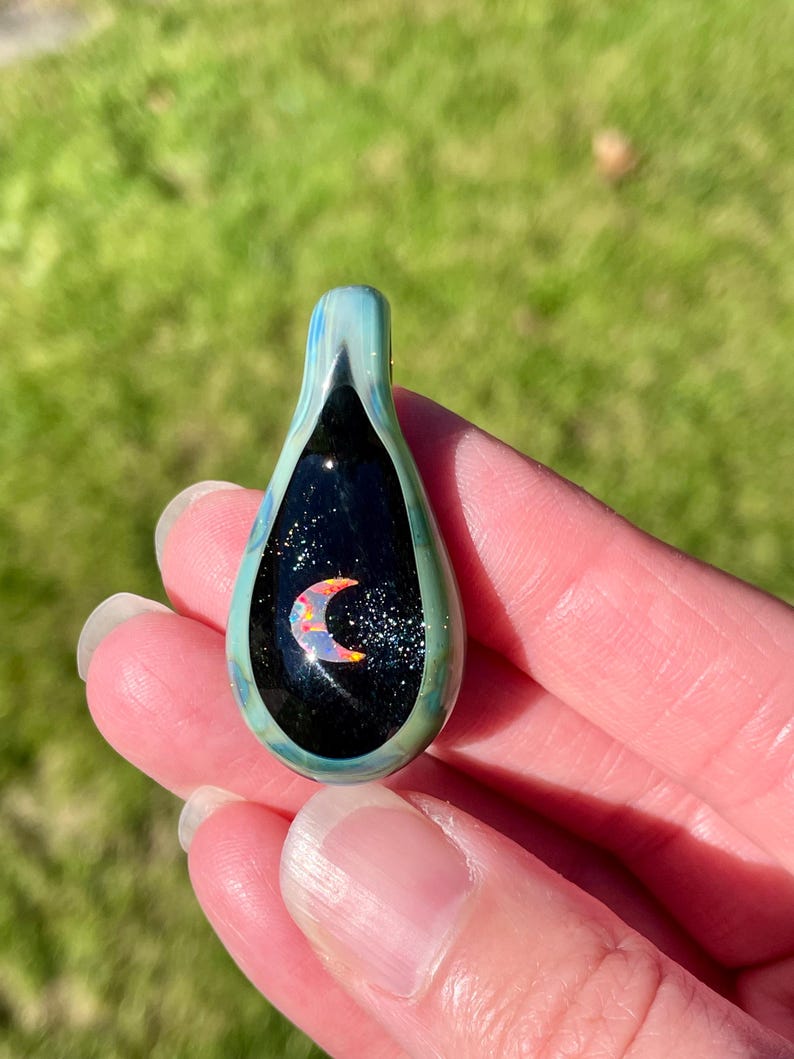 Moon Crystal Pendant, Blown Glass Opal Pendant Necklace for Women