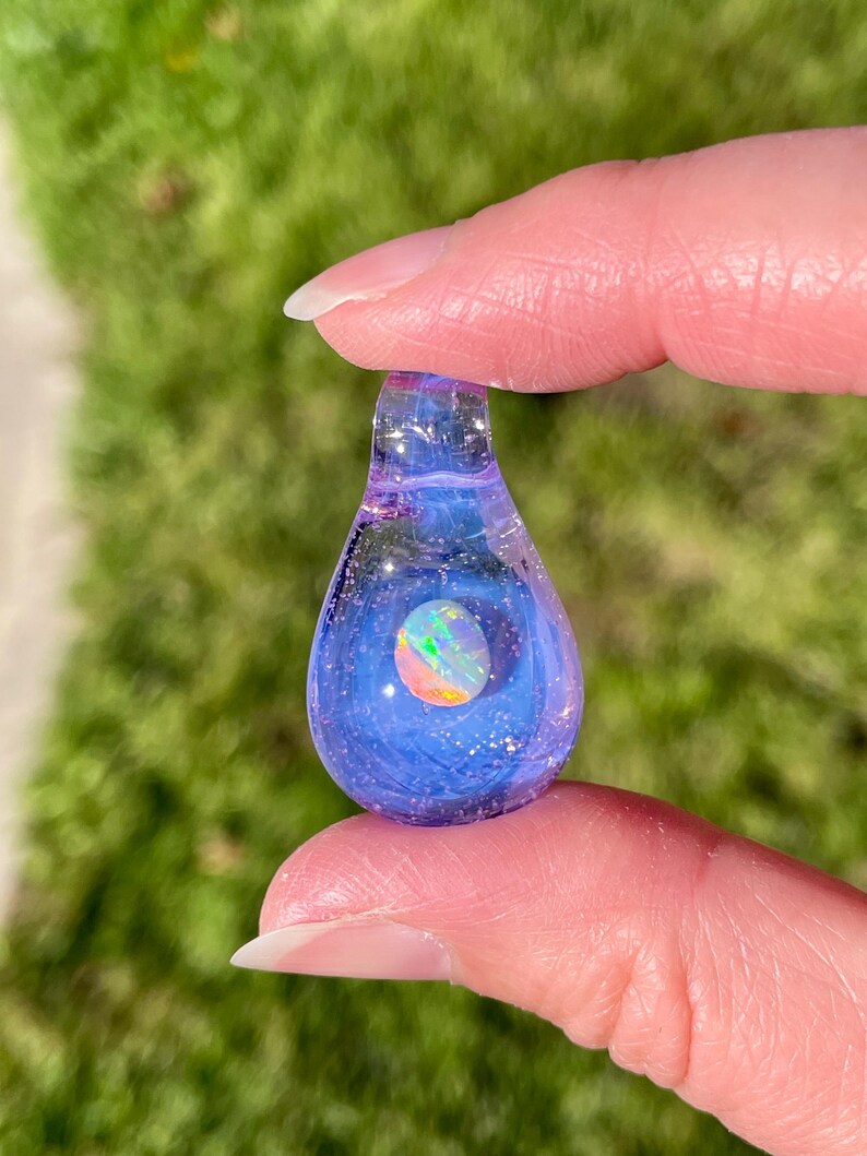 Glass Pendant, Glass Blown Opal Pendant for Women, Purple Necklace for