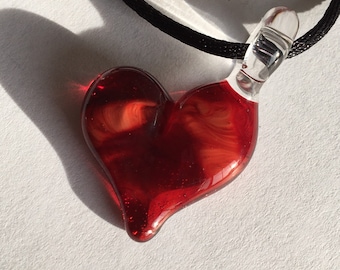 Blown Glass Heart Pendant Necklace: Simple Red Jewelry Gift
